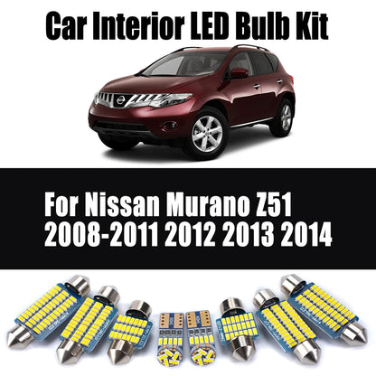 14Pcs Canbus For Nissan Murano Z51 2008- 2012 2013 2014 Car Lighting Trunk Bulbs LED Interior Map Dome Door Sun Visor Light Kit