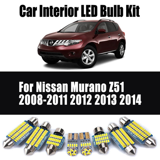 14Pcs Canbus For Nissan Murano Z51 2008- 2012 2013 2014 Car Lighting Trunk Bulbs LED Interior Map Dome Door Sun Visor Light Kit