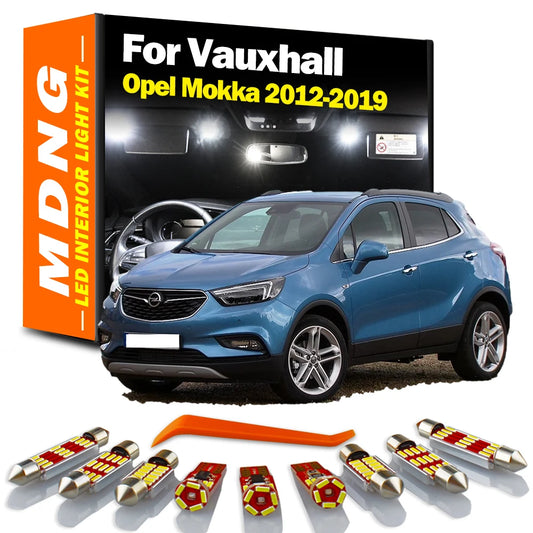 MDNG 12Pcs Sun Visor Lamp For Vauxhall Opel Mokka 2012 2013 2014 2015 2016 2017 2018 2019 LED Bulbs Interior Map Dome Light Kit