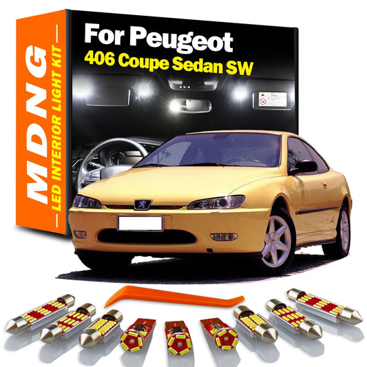 13Pcs For Peugeot 406 Coupe Sedan Wagon SW Break 1995-2003 2004 2005 LED Interior Plate Door Trunk Light Kit Car Reading Bulbs