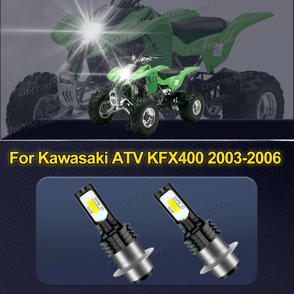 LED Headlight Bulbs Lights For Kawasaki ATV KFX400 2003 2004 2005 2006 High Power