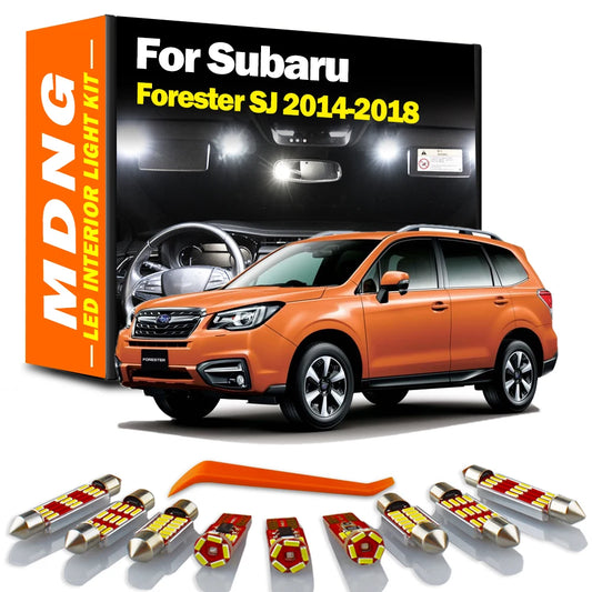 MDNG 10Pcs LED Interior Indoor Bulb Reading Door Car Light Kit For Subaru Forester SJ 2014 2015 2016 2017 2018 Number Plate Lamp
