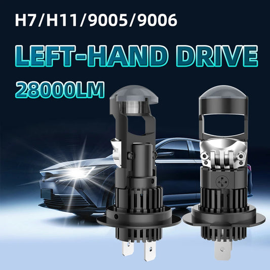 28000LM H7 LED Projector Mini Lens Car Headlight H11 9005 HB3 9006 HB4 6000K LHD Wireless Plug and Play 12V Left Hand Drive