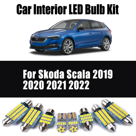 11Pcs Canbus LED Interior Reading Dome Trunk Light Vanity Mirror Bulb Kit For Skoda Scala 2019 2020 2021 2022 Car Accessories