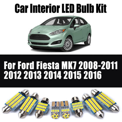 11Pcs Interior Dome Map Trunk Foot Light LED Bulbs Kit For Ford Fiesta MK7 2008-2011 2012 2013 2014 2015 2016 Car Accessories
