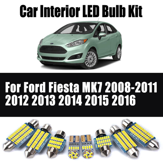 11Pcs Interior Dome Map Trunk Foot Light LED Bulbs Kit For Ford Fiesta MK7 2008-2011 2012 2013 2014 2015 2016 Car Accessories