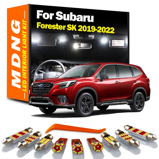 MDNG 10Pcs Car Accessories For Subaru Forester SK 2019 2020 2021 2022 LED Interior Reading Sun Visor Trunk Map Dome Light Kit