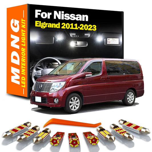 MDNG 15Pcs Vehicle LED Interior Map Trunk Door Light Kit For Nissan Elgrand E52 2011- 2018 2019 2020 2021 2022 2023 Accessories