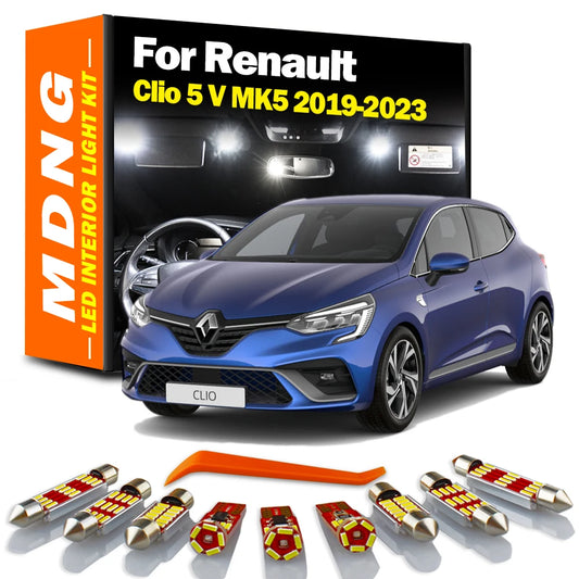 MDNG 9Pcs For Renault Clio 5 V MK5 2019 2020 2021 2022 2023 LED Interior Map Dome Trunk Light Bulbs Kit Canbus Auto Accessories
