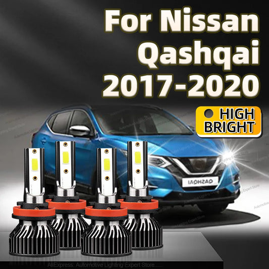 2/4PCS 30000lm For Nissan Qashqai 2017 2018 2019 2020 Car LED Headlight Bulbs High Low Beams H11 H9 CANbus 6000k Headlamp