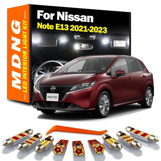 MDNG 9Pcs Canbus Accessories For Nissan Note E13 2021 2022 2023 LED Interior Luggage Map Dome Light Kit Indoor Car Bulbs