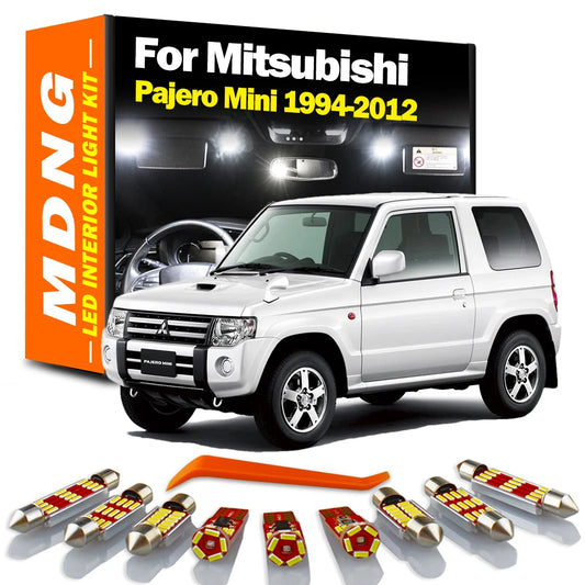 MDNG 10Pcs Car LED Interior Map Dome Light Kit License Plate Lamp For Mitsubishi Pajero Mini 1994-2007 2008 2009 2010 2011 2012