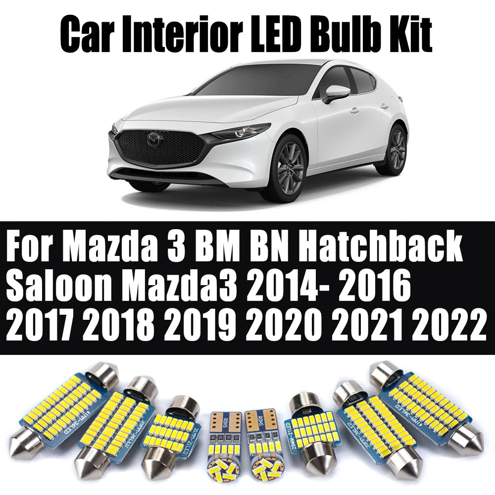 9Pcs Canbus Indoor Bulbs For Mazda 3 BM BN Hatchback Saloon Mazda3 2014- 2019 2020 2021 2022 Car LED Interior Reading Light Kit