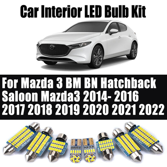 9Pcs Canbus Indoor Bulbs For Mazda 3 BM BN Hatchback Saloon Mazda3 2014- 2019 2020 2021 2022 Car LED Interior Reading Light Kit