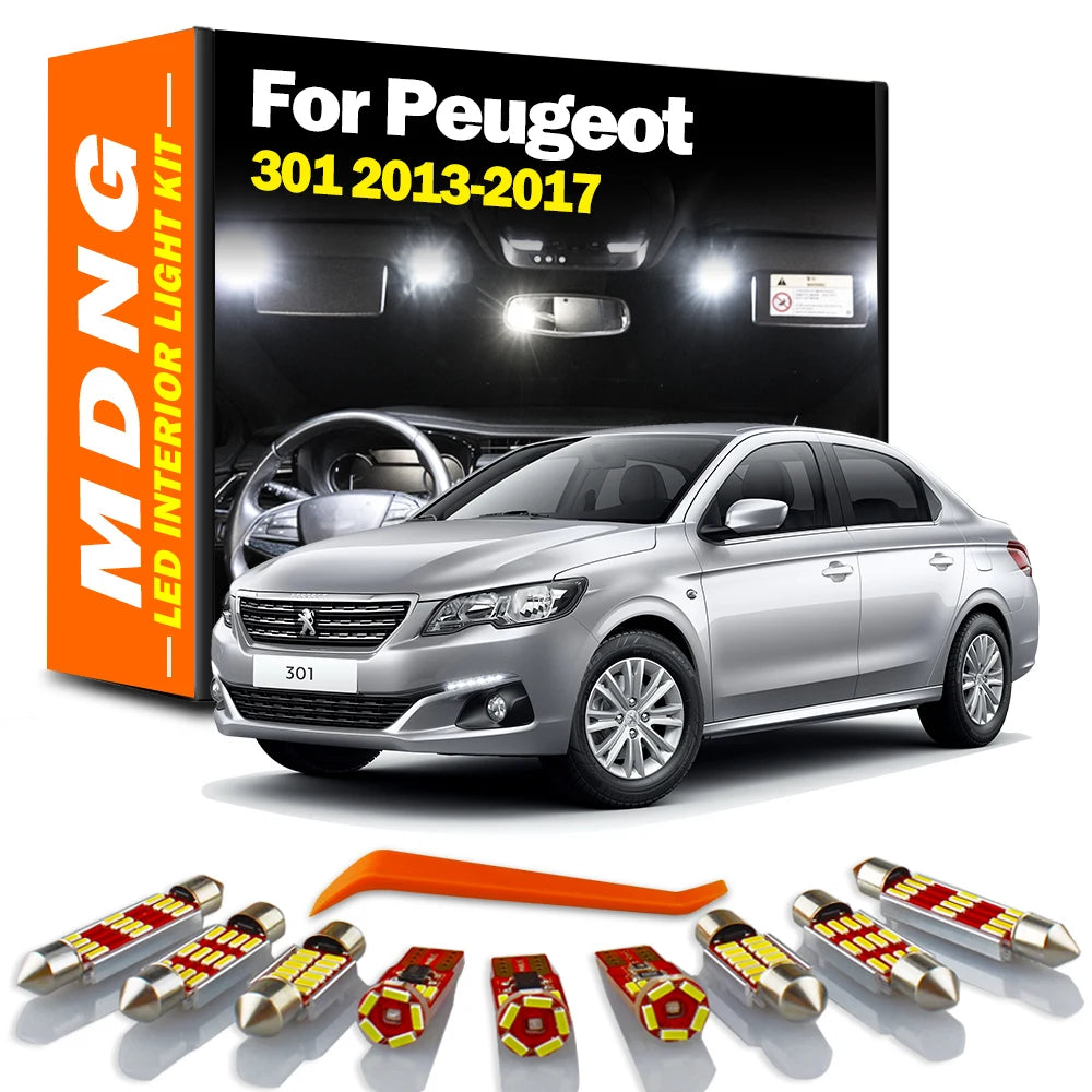 9Pcs LED Interior Light Bulb Kit For Peugeot 301 2013 2014 2015 2016 2017 Car Accessories LED Reading Dome Trunk Lamp Error Free