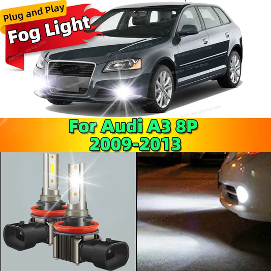 2pcs Car Fog Lamp Front Fog Light Bulbs LED Chip 6000K Plug and Play For Audi A3 8P 2008 2009 2010 2011 2012 2013