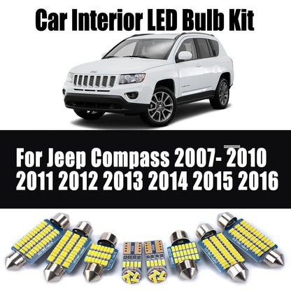 9Pcs LED Interior Reading License Plate Light Kit For Jeep Compass 2007- 2010 2011 2012 2013 2014 2015 2016 Map Dome Trunk Bulb