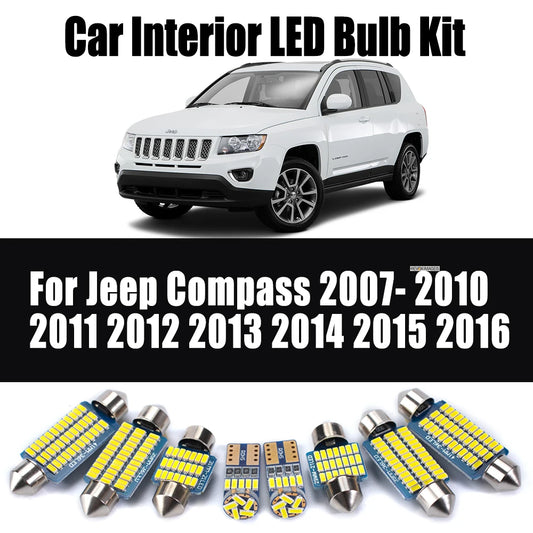 9Pcs LED Interior Reading License Plate Light Kit For Jeep Compass 2007- 2010 2011 2012 2013 2014 2015 2016 Map Dome Trunk Bulb