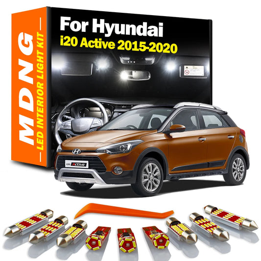 MDNG 11Pcs LED Interior Trunk Dome Light Car Reading Bulbs Kit For Hyundai i20 Active 2015 2016 2017 2018 2019 2020 Accessories