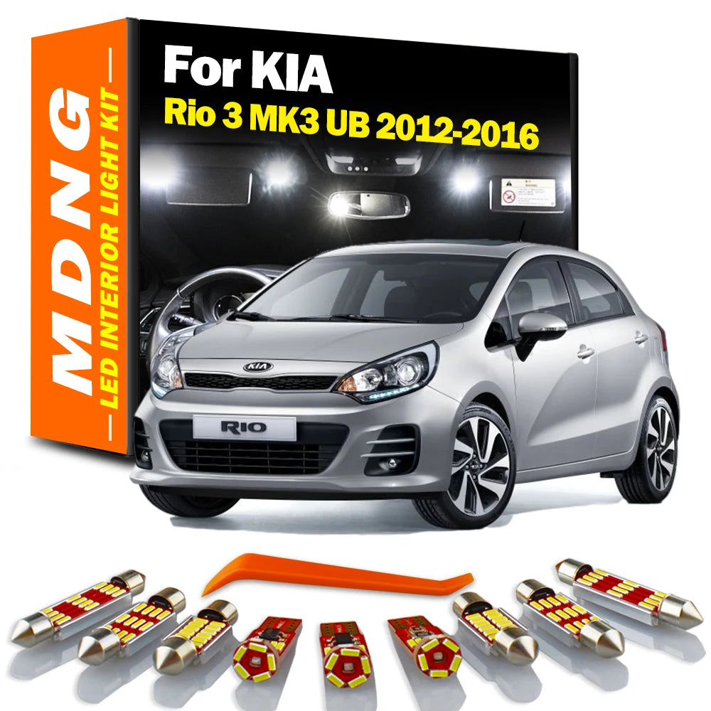 MDNG 12Pcs Canbus Accessories LED Interior Map Trunk Dome Light Kit For Kia Rio 3 MK3 UB 2012 2013 2014 2015 2016 Reading Bulbs