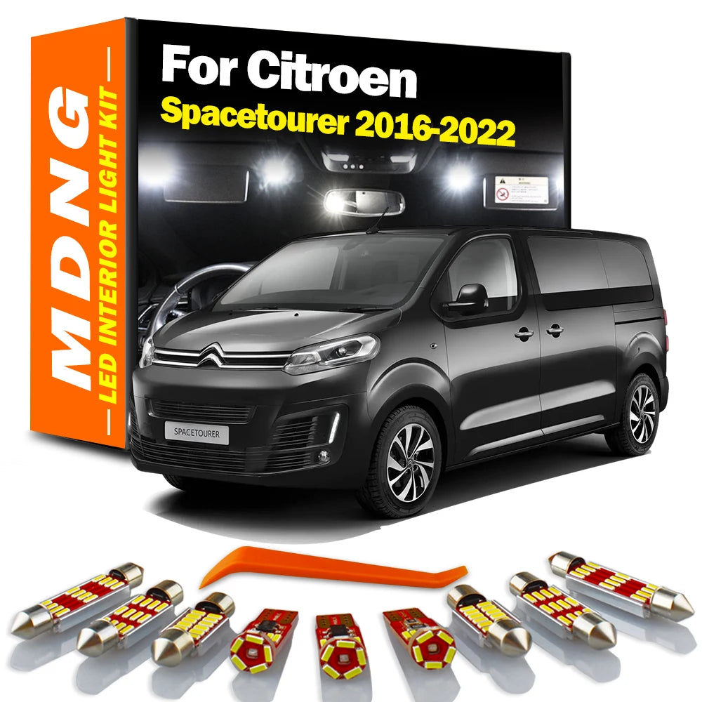 MDNG 12Pcs Canbus LED Interior Map Dome Trunk Light Kit For Citroen Spacetourer 2016 2017 2018 2019 2020 2021 2022 Accessories
