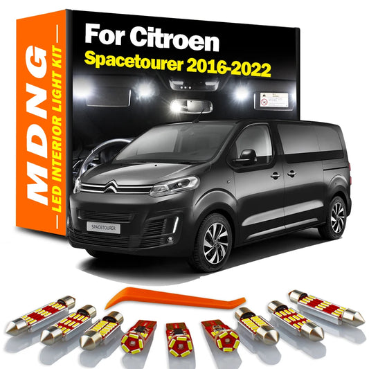 MDNG 12Pcs Canbus LED Interior Map Dome Trunk Light Kit For Citroen Spacetourer 2016 2017 2018 2019 2020 2021 2022 Accessories