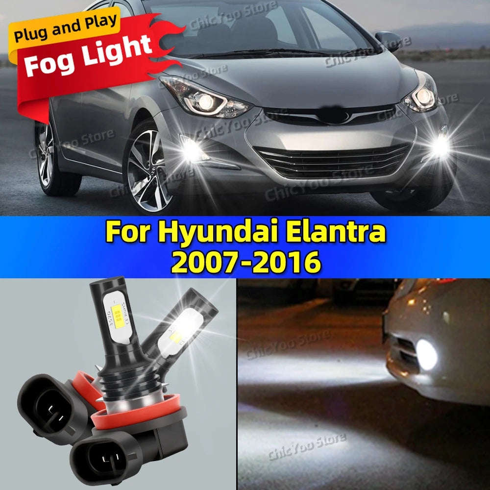 2Pcs 6000K LED Auto Fog Lights 20000LM CSP Car Fog Lamp Bulbs For Hyundai Elantra 2007-2016 2008 2009 2010 2011 2012