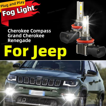2Pcs 6000K LED Car Fog Lights Bulb Front Lamp For Jeep Cherokee KL 2014-2019 Compass 2011-2021 Grand Cherokee 2014-2020 Renegade