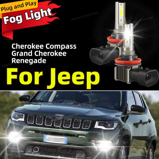 2Pcs 6000K LED Car Fog Lights Bulb Front Lamp For Jeep Cherokee KL 2014-2019 Compass 2011-2021 Grand Cherokee 2014-2020 Renegade