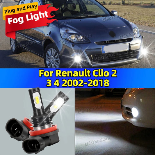 2pcs LED Bulbs Car Fog Light 6000K Anti-Glare Lamp For Renault Clio 2 3 4 2002-2018 2003 2004 2005 2006 2007 2008 2009 2010 2011