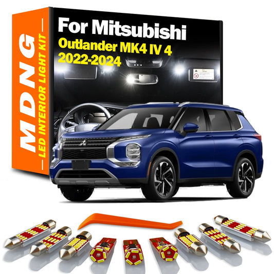 14Pcs Interior Map Dome Vanity Mirror Light Kit Number Plate Lamp For Mitsubishi Outlander IV MK4 4 2022 2023 2024 LED Bulbs