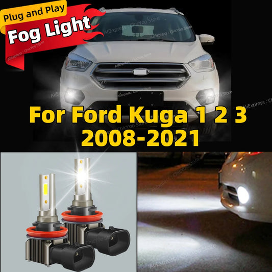 2Pcs 6000K Fog Light Car Front LED Lamp Accessories 80W Bulb For Ford Kuga 1 2 3 2008 2009 2010 2011 2012 2013 2014 2015-2021