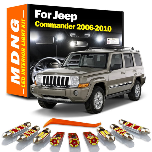 MDNG 14Pcs Interior Map Dome Trunk Plate Light LED Bulbs Kit Canbus For Jeep Commander 2006 2007 2008 2009 2010 Sun Visor Lamp