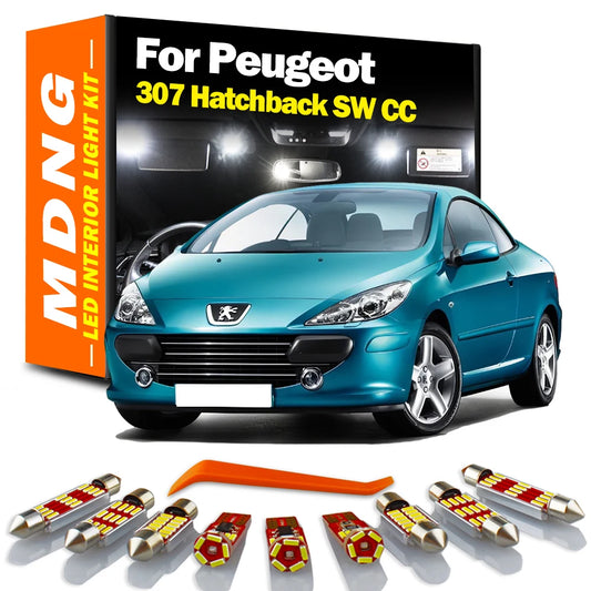 MDNG 12Pcs Canbus For Peugeot 307 Hatchback SW CC Saloon 2001- 2006 2007 2008 2009 LED Interior Reading Number Plate Light Kit