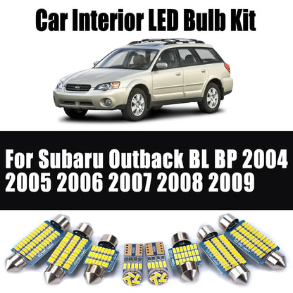 11Pcs Car Accessories For Subaru Outback BL BP 2004 2005 2006 2007 2008 2009 Interior Trunk Map Dome Plate Light LED Lamp Kit