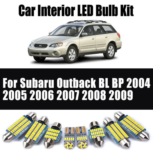 11Pcs Car Accessories For Subaru Outback BL BP 2004 2005 2006 2007 2008 2009 Interior Trunk Map Dome Plate Light LED Lamp Kit