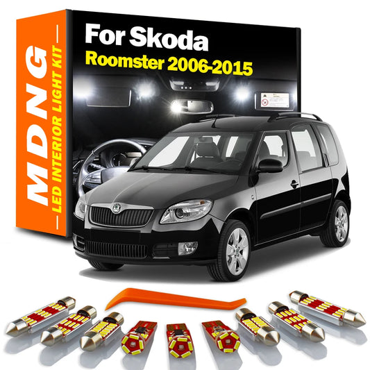 MDNG 11Pcs LED Interior Dome Map Trunk Glove Box Light Kit For Skoda Roomster 2006 2007 2008 2011 2012 2013 2014 2015 Car Bulbs