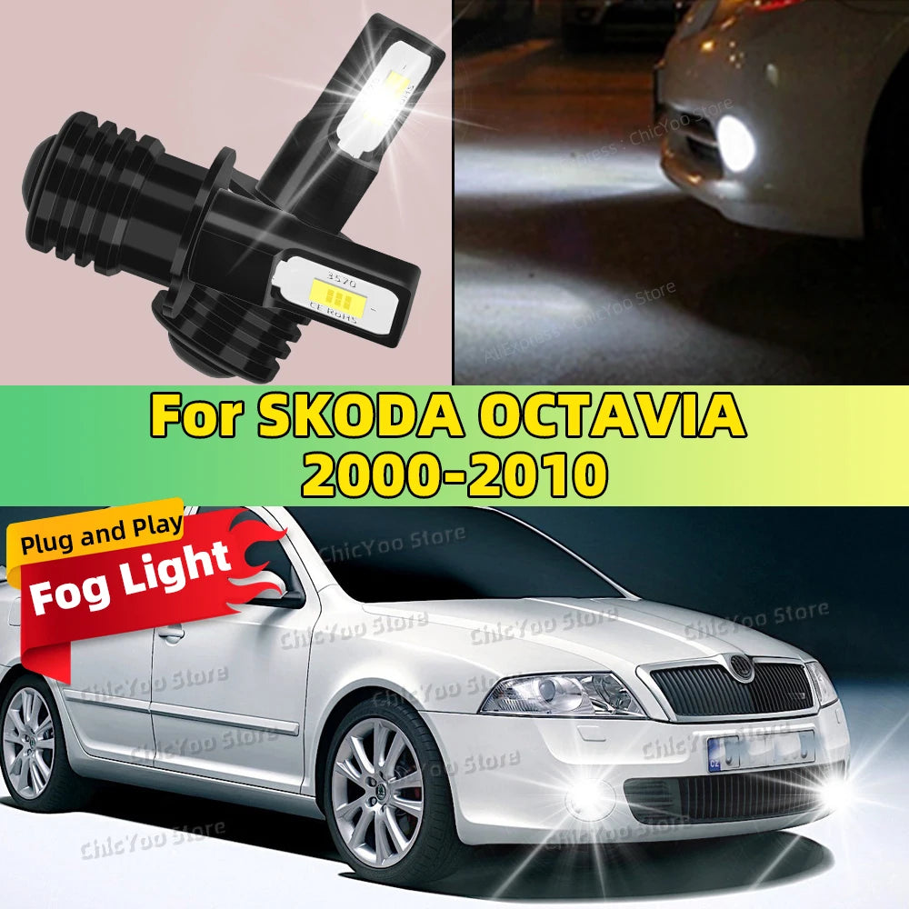 LED Fog Lamp Bulbs Car Front Fog Light White 6000K High Bright For SKODA OCTAVIA 2000-2010 2002 2003 2005 2006 2007 2008 2009