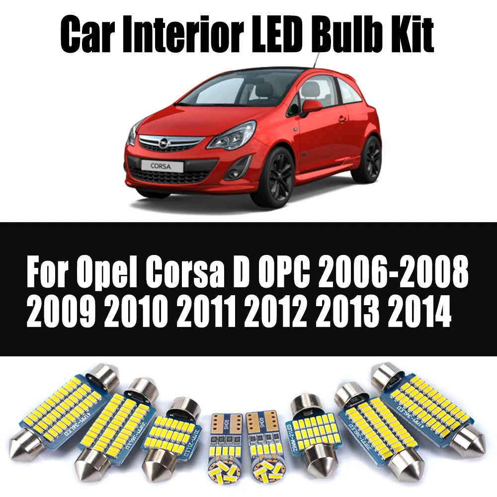 11Pcs For Opel Corsa D OPC 2006-2011 2012 2013 2014 LED Interior Dome Ceiling Trunk Light Kit Car Led Bulbs Canbus Accessories