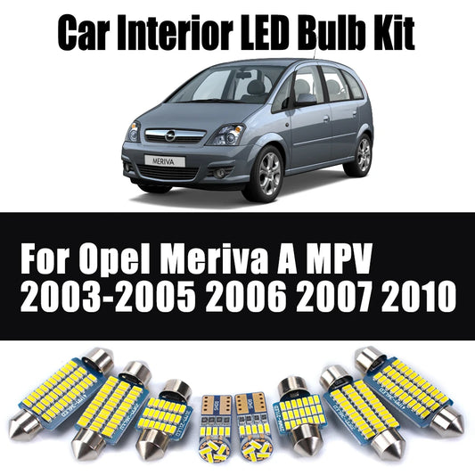10Pcs Canbus For Opel Meriva A MPV 2003-2005 2006 2007 2010 LED Interior Dome Map Light Kit Car Trunk Reading Bulbs Accessories