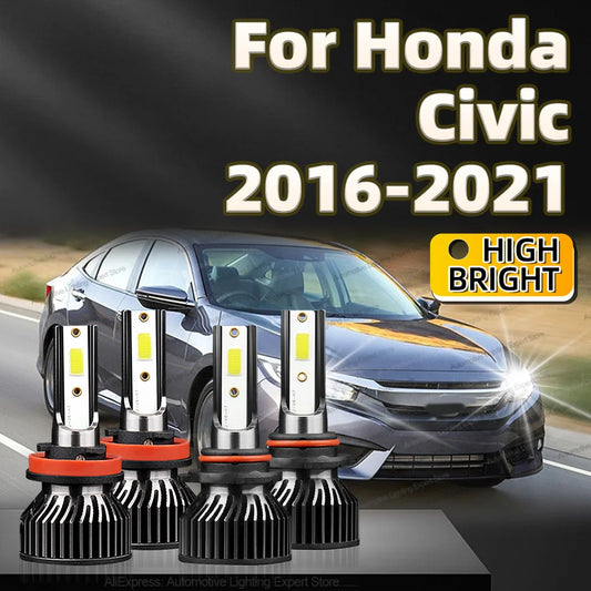 4PCS 30000lm For Honda Civic 2016 2017 2018 2019 2020 2021 Car LED Headlight Bulbs High Low Beams HB3 H11 CANbus 6000k