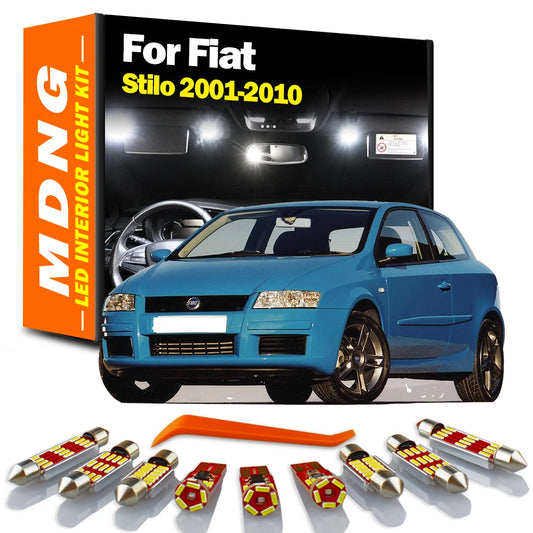 MDNG 14Pcs Accessories For Fiat Stilo 2001 2002 2003 2004 2005 2006 2007 2008 2009 2010 Car LED Interior Reading Trunk Light Kit