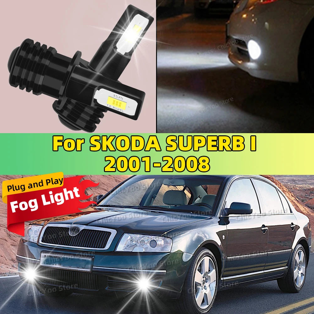 LED Fog Lamp Bulbs Car Front Fog Light White 6000K High Bright For SKODA SUPERB I 2001 2002 2003 2004 2005 2006 2007 2008