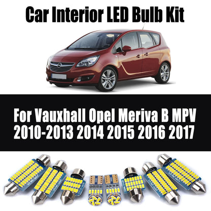 11Pcs Canbus LED Interior Dome Map Light Kit For Vauxhall Opel Meriva B MPV 2010-2015 2016 2017 Ceiling Bulbs Car Accessories
