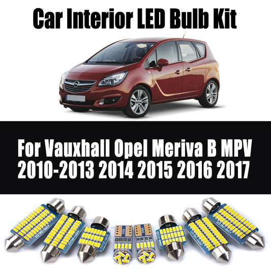 11Pcs Canbus LED Interior Dome Map Light Kit For Vauxhall Opel Meriva B MPV 2010-2015 2016 2017 Ceiling Bulbs Car Accessories