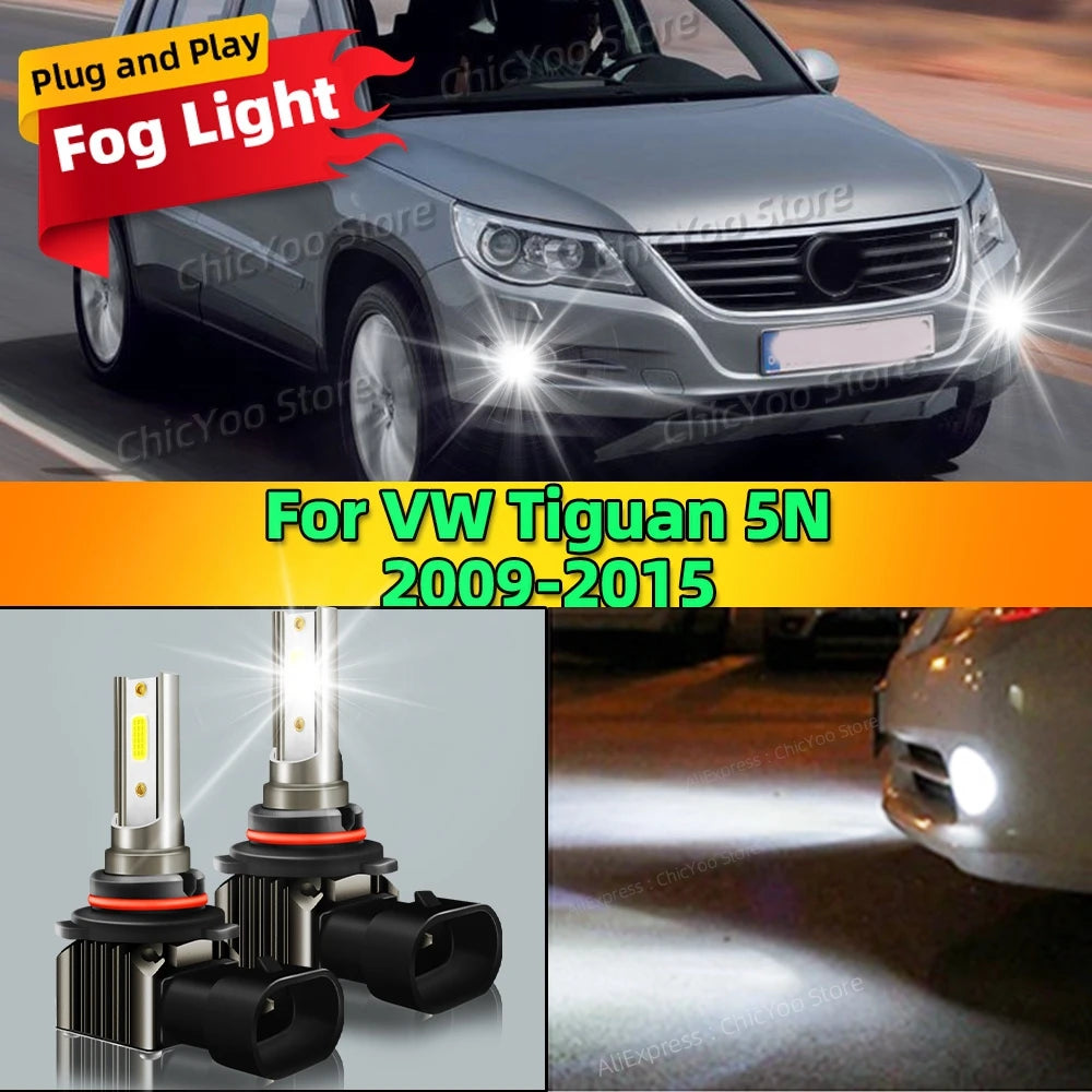 2Pcs 6000K LED Lamp Car Front Fog Light 15000LM For VW Tiguan 5N 2009 2010 2011 2012 2013 2014 2015 Plug and Play High Quality