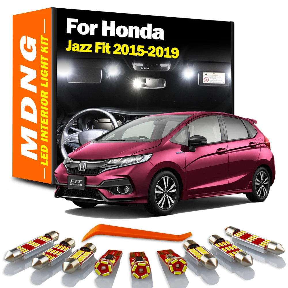 MDNG 9Pcs License Plate Bulb For Honda Jazz Fit MK3 3 III 2015 2016 2017 2018 2019 Car LED Interior Luggage Light Kit Map Dome