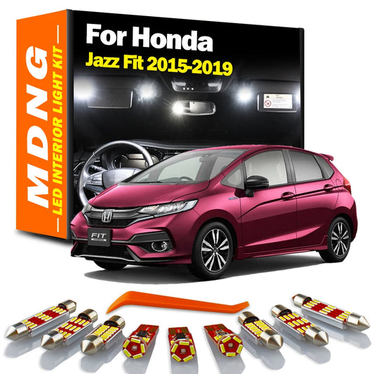 MDNG 9Pcs License Plate Bulb For Honda Jazz Fit MK3 3 III 2015 2016 2017 2018 2019 Car LED Interior Luggage Light Kit Map Dome