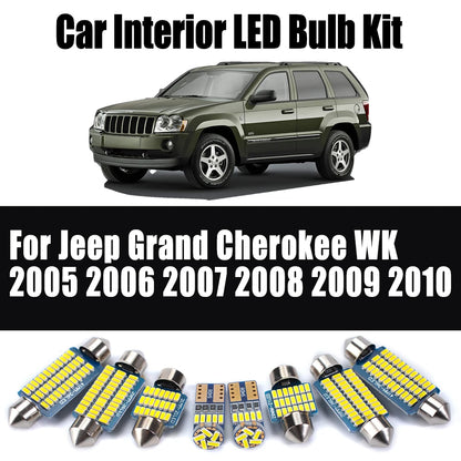 13Pcs Canbus Reading Bulbs For Jeep Grand Cherokee WK 2005 2006 2007 2008 2009 2010 Car LED Interior Dome Map Trunk Light Kit