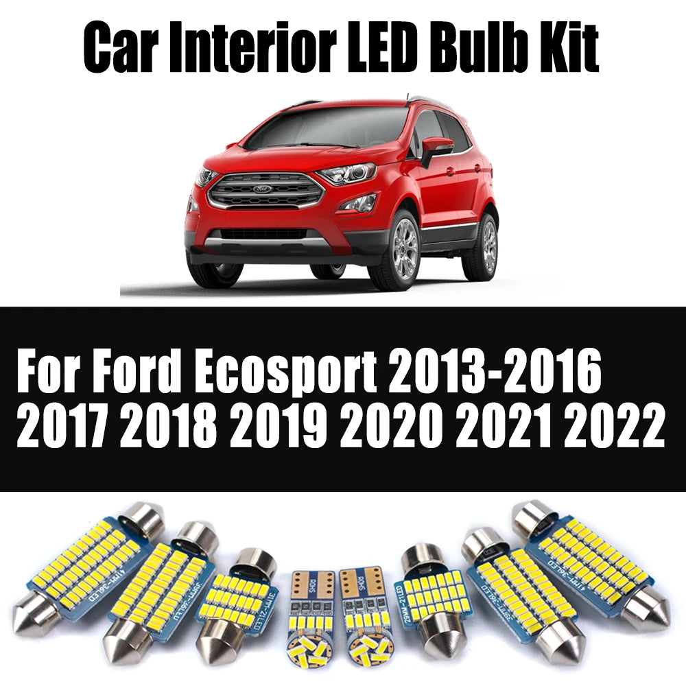 13Pcs For Ford Ecosport 2013- 2016 2017 2018 2019 2020 2021 2022 LED Interior Ceiling Bulb Dome Trunk Light Kit Car Accessories